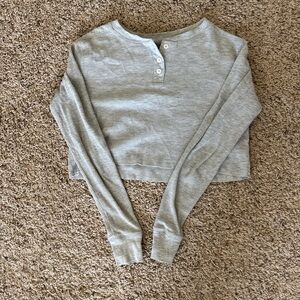Wild Fable Light Gray Crop Henley Top